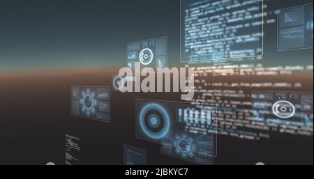 Image of screens with scopes scanning and data processing Stock Photo