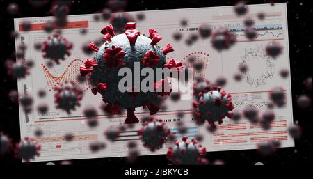 Image of virus cells over medical data processing Stock Photo