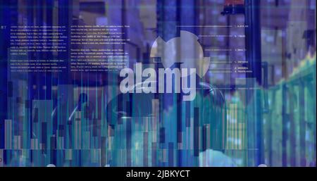 Image of data processing over warehouse Stock Photo