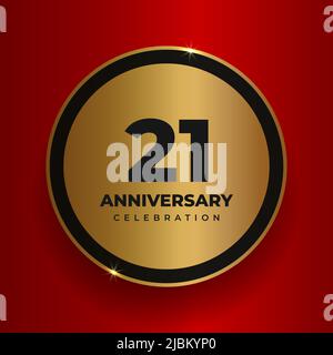 21 years anniversary celebration background. Celebrating 21st anniversary event party poster template. Vector golden circle with numbers and text on Stock Vector