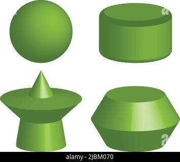 illustration of 3d objects shapes green color. on white background Stock Vector