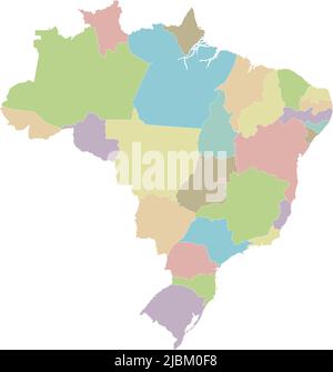 Vector blank map of Brazil with regions or states and administrative divisions. Editable and clearly labeled layers. Stock Vector