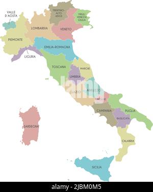 Vector map of Italy with regions and administrative divisions. Editable and clearly labeled layers. Stock Vector