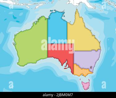 Vector illustrated blank map of Australia with regions and administrative divisions, and neighbouring countries and territories. Editable and clearly Stock Vector