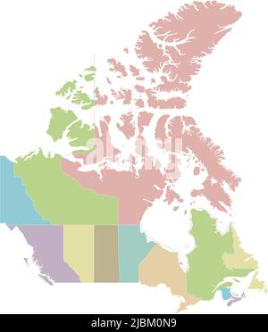 Vector blank map of Canada with provinces and territories and administrative divisions. Editable and clearly labeled layers. Stock Vector