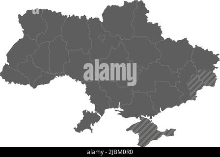 Blank map of Ukraine with regions, administrative divisions and territories claimed by Russia. Editable and clearly labeled layers. Stock Vector