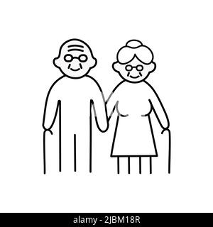 Grandparents hand drawn outline doodle icon. Happy family together - grandfather, grandmother holding hands Stock Vector