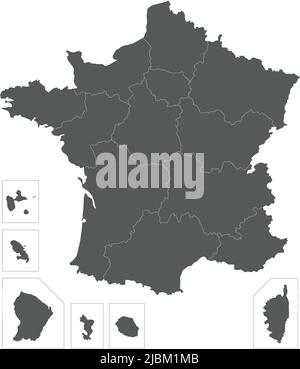 Vector blank map of France with regions and territories and administrative divisions. Editable and clearly labeled layers. Stock Vector