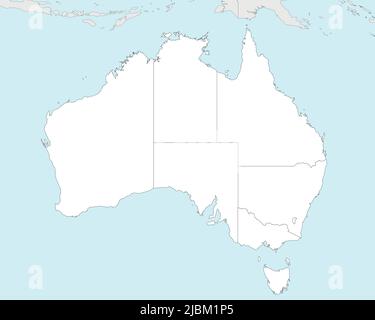 Vector blank map of Australia with regions and administrative divisions, and neighbouring countries and territories. Editable and clearly labeled laye Stock Vector