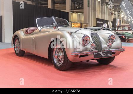 BARCELONA, SPAIN-OCTOBER 4, 2021: 1949 Jaguar XK 120 OTS Stock Photo