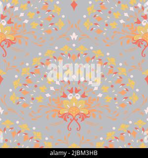 Seamless vector pattern with romantic flower rainbow on grey background. Simple vintage floral hand fan wallpaper design. Stock Vector