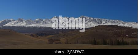 Altai mountains. Beautiful highland landscape. Russia. Siberia. Flight on quadcopter. Top view Stock Photo