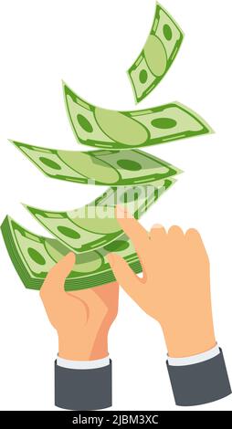 Hands scatter paper banknotes. Throw money away. Stock Vector