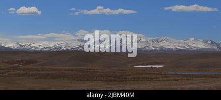 Altai mountains. Beautiful highland landscape. Russia. Siberia. Flight on quadcopter. Top view Stock Photo