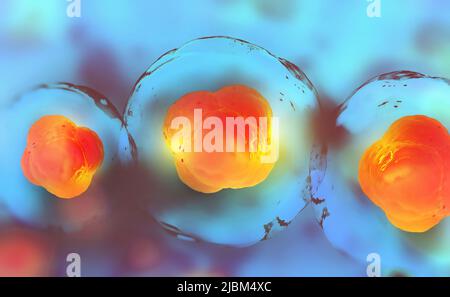 Research of stem cells. Cells under a microscope. Cellular Therapy. Cell division. 3d illustration on a light background Stock Photo