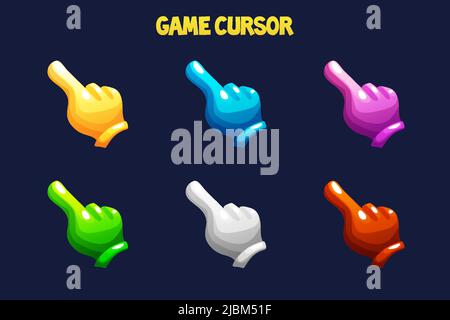 Colored Hands Cursors Icons for Game UI Stock Vector