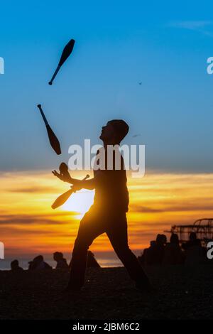 BRIGHTON, ENGLAND - FEBRUARY 24: Sunset on Brighton beach this evening on February 24, 2019 in Brighton, England. (Photo by Andrew Hasson/Getty Images Stock Photo