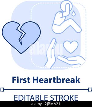 First heartbreak light blue concept icon Stock Vector