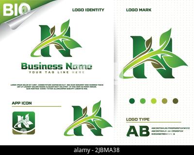 Initial letter N with Green leaf logo design vector Stock Vector
