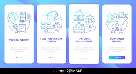 MaaS introduction components blue gradient onboarding mobile app screen Stock Vector