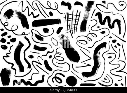 Charcoal vector pencil curly lines and squiggles. Stock Vector