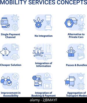 Mobility as service light blue concept icons set Stock Vector