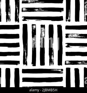Hand drawn striped black square seamless pattern. Stock Vector