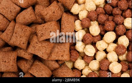 Quick breakfasts - chocolate pads and balls, top view Stock Photo