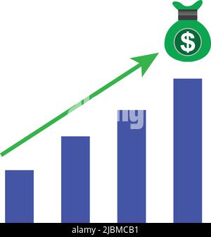 economy with increased sales and revenue bar graph. Icon of growing market and economy. Financial bankruptcy. Infographic of inflation. Vector. Stock Vector