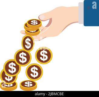 human hand and flowing dollar. business money. on white background Stock Vector