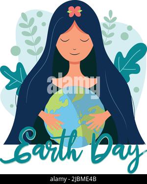 Earth Day illustration, Mother Gaia holding Planet earth Stock Vector