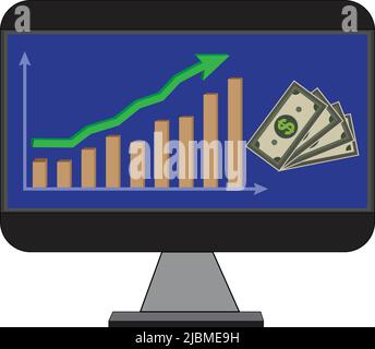 Concept of infographic trading stock market growing for management design, analysis, business and investment. on monitor Stock Vector