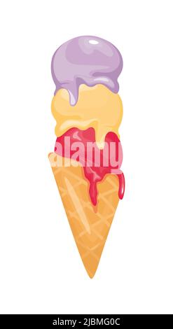 Ice cream cone with three scoops of different flavor Stock Vector