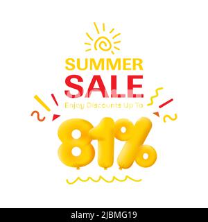 Special offer sale 81% discount 3D number Yellow tag voucher vector illustration. Discount season label 81 percent off promotion advertising summer sale coupon promo marketing banner holiday weekend Stock Vector