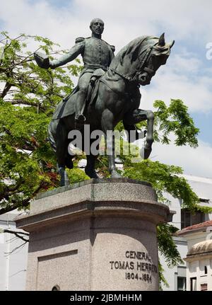 Statue of general Tomas Herrera on the square of the same name in casco viejo panama city. Stock Photo