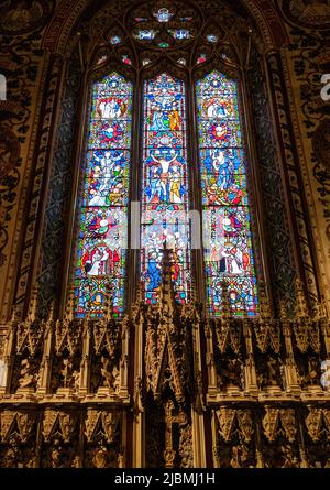 Holy Innocents Church, Highnam, Gloucestershire - interior, frescoes and stained glass Stock Photo