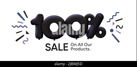 Black Friday Special sale banner 100% discount form of 3d balloons Black Vector design seasonal shopping promo advertisement illustration 3d numbers tag offer label Enjoy Discounts Up to 100% off Stock Vector