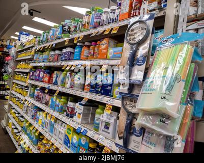 Kirkland, WA USA - circa September 2021: Angled view of vitamins and supplements for sale inside a QFC grocery store. Stock Photo