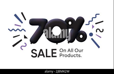 Black Friday Special sale banner 70% discount in form of 3d balloons Black Vector design seasonal shopping promo advertisement illustration 3d numbers for tag offer label Enjoy Discounts Up to 70% off Stock Vector