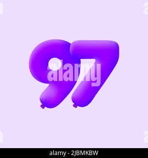 Purple 3D number 97 balloon realistic 3d helium Purple balloons. Vector illustration design Party decoration, Birthday,Anniversary,Christmas, Xmas,New year,Holiday Sale,celebration,carnival Stock Vector