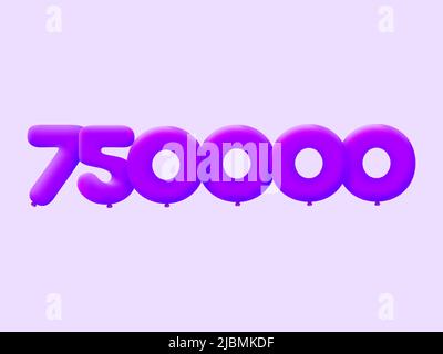 Purple 3D number 750000 balloon realistic 3d helium Purple balloons. Vector illustration design Party decoration,Birthday,Anniversary,Christmas,Xmas,New year,Holiday Sale,celebration,carnival Stock Vector