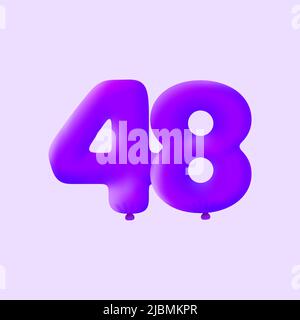 Purple 3D number 48 balloon realistic 3d helium Purple balloons. Vector illustration design Party decoration, Birthday,Anniversary,Christmas, Xmas,New year,Holiday Sale,celebration,carnival Stock Vector