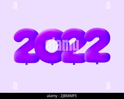 Purple 3D number 2022 balloon realistic 3d helium Purple balloons. Vector illustration design Party decoration,Birthday,Anniversary,Christmas,Xmas,New year,Holiday Sale,celebration,carnival Stock Vector