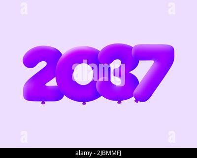 2037 Year, Happy New Year 2037 Vector, 2037 Number Design Vector