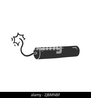 Hand drawn dynamite with fire element. Comic doodle sketch style. Dynamite for explosion concept icon. Vector illustration. Stock Vector