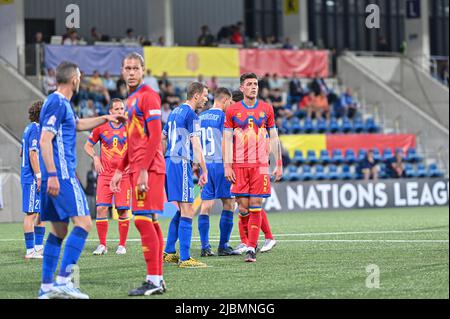 Andorra La Vella, Andorra . 2022 June 6 . Players in action in the 2022 Nations League match Andorra 0 - 0 Moldova. Stock Photo