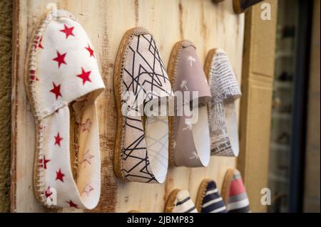 Traditional Spanish shoes for summer espadrilles make from soft fabric for baby children and adults close up Stock Photo Alamy