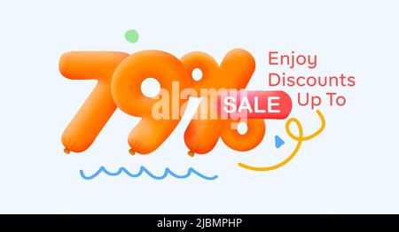 Special offer sale 79% discount 3D number Yellow tag voucher vector illustration. Discount season label 79 percent off promotion advertising summer sale coupon promo marketing banner holiday weekend Stock Vector