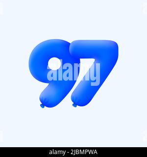 Blue 3D number 97 balloon realistic 3d helium blue balloons. Vector illustration design Party decoration, Birthday,Anniversary,Christmas, Xmas,New year,Holiday Sale,celebration,carnival,inflatable Stock Vector