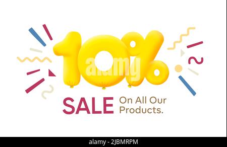 Special offer sale 10% discount 3D number Yellow tag voucher vector illustration. Discount season label 10 percent off promotion advertising summer sale coupon promo marketing banner holiday weekend Stock Vector